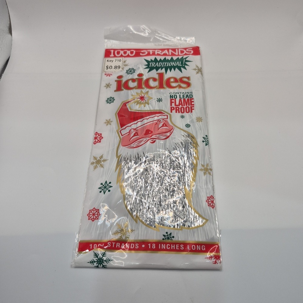 NOS Vintage Mystic Industries Traditional Icicles 1000 Strands 18 Inches Silver